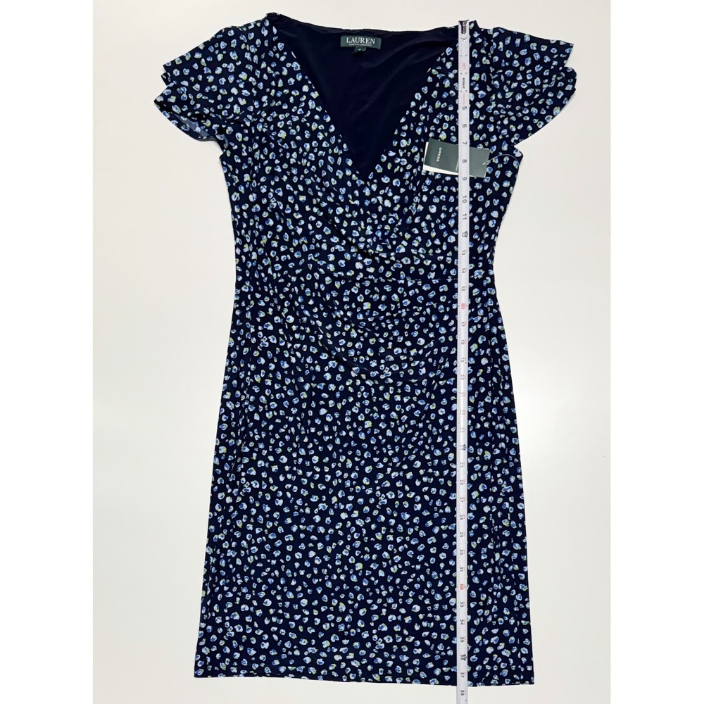 Lauren Ralph Lauren Navy Blue Floral Surplice Sheath Dress Size 10 NWT